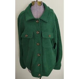 Joie Women's Chore Coat Jacket 1X Green Wool Blend Button Up Pockets Collar EUC